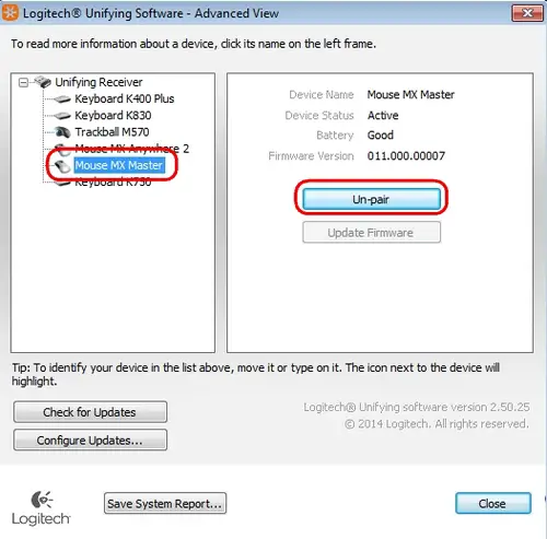 SetPoint Advanced Settings Unpair