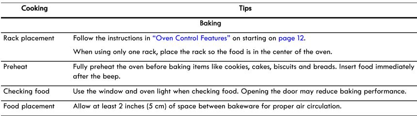 Four électrique encastrable Kenmore - Recommandations pour la cuisson-Conseils pour la cuisson 1