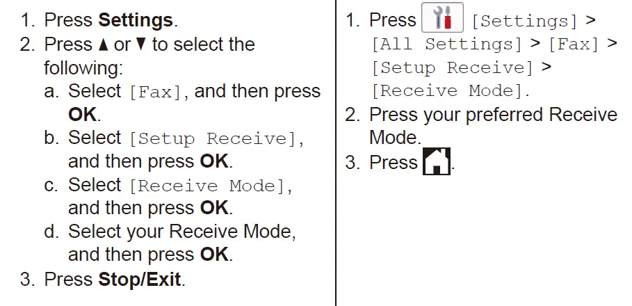 Sélectionner le mode de réception correct