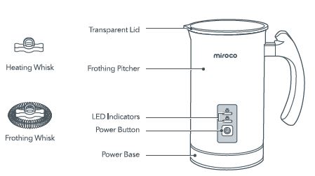 miroco MI-MF001 Mousseur à lait électrique en acier inoxydable FIG 1
