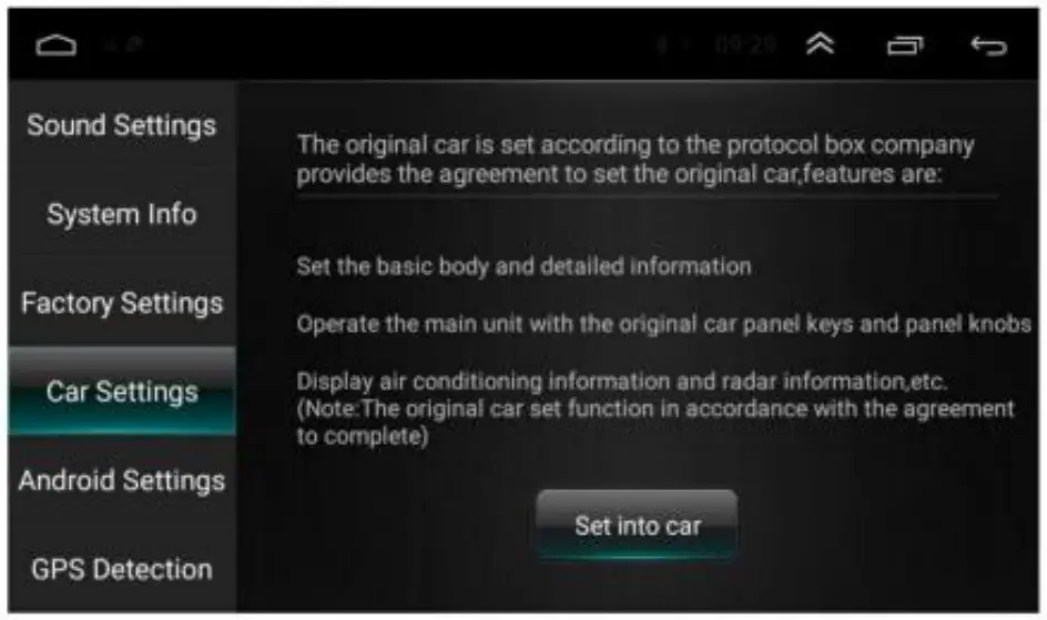 CAMECHO SHA16 Car Play Android Auto - paramètres de la voiture