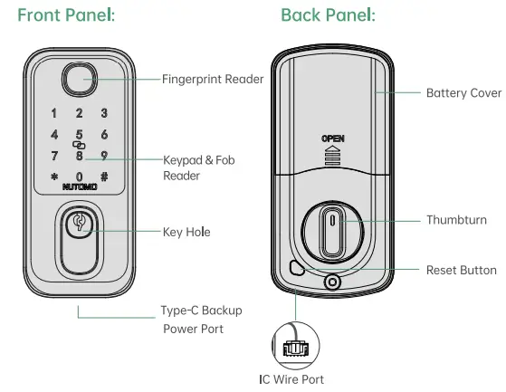 NUTOMO M3 Smart Door Lockle Handle Sets Keyless - Face avant