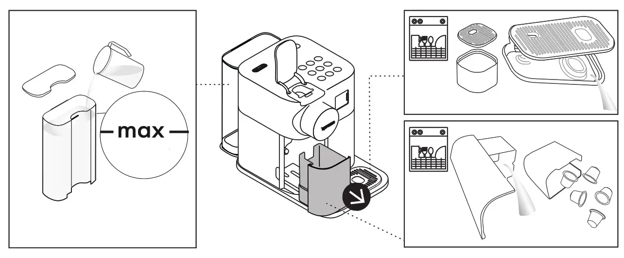 DeLonghi Nespresso Lattissima Coffee Machine - Soulevez et fermez le levier pour éjecter la capsule dans le conteneur de capsules usagées.